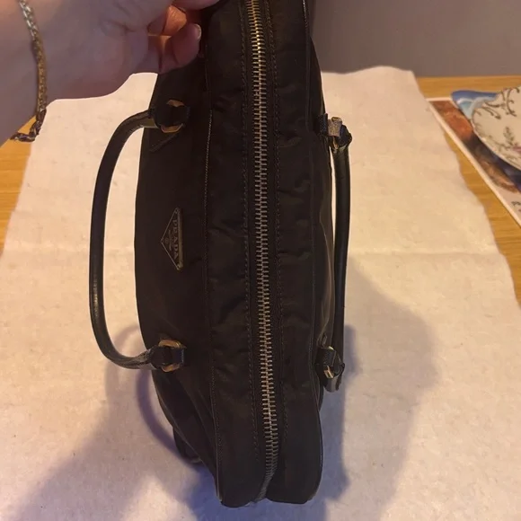 Prada $25 start Vintage Black Nylon Tote with Gold Accents - Picture 12 of 17
